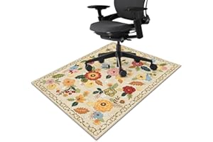 FUOXOWK Office Chair Mat for Hardwood & Tile Floor 36"x48",Boho Beige Floral Farmhouse Vintage Computer Rolling Chairs Mat Carpet,Under Desk Non Slip Gaming Rug Low-Pile Rubber Backing Protector Mat