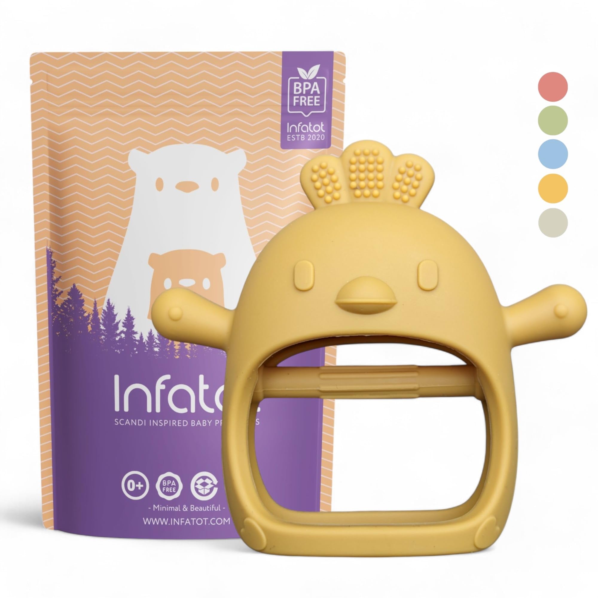 Infatot® Teething Toys for Baby Gifts – Chicken Silicone Mitten Teether, Soothing Glove for Infants, Baby Toys 0-6 Months, Soft Chewable Teether Toy to Prevent Finger Sucking, Mango. — image 1