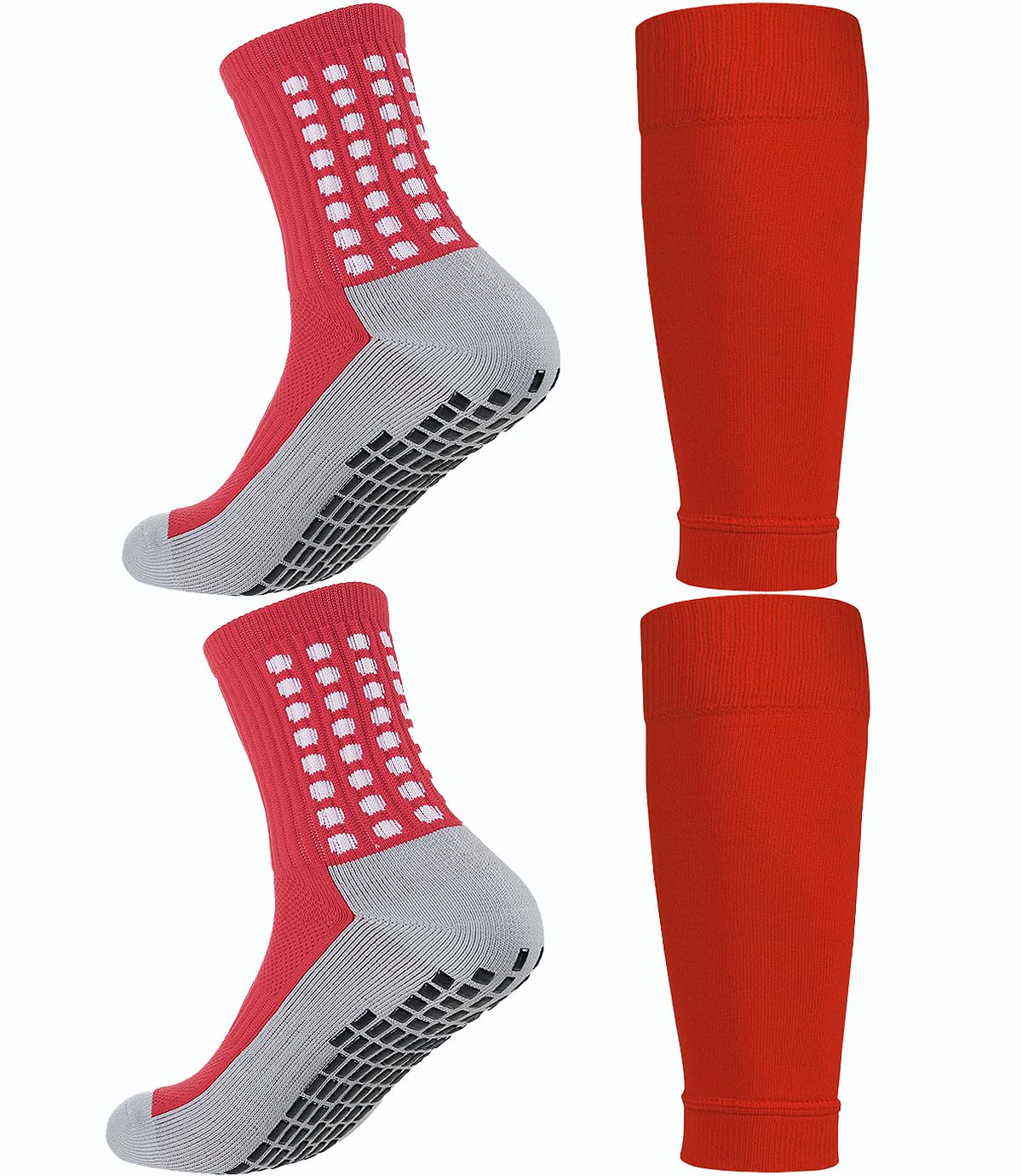 Photo 1 of **DIRTY***1 Set Soccer Grip Socks,Shin Guard Sleeves for Football Basketball for Men and Women Black/White One Size (Red)