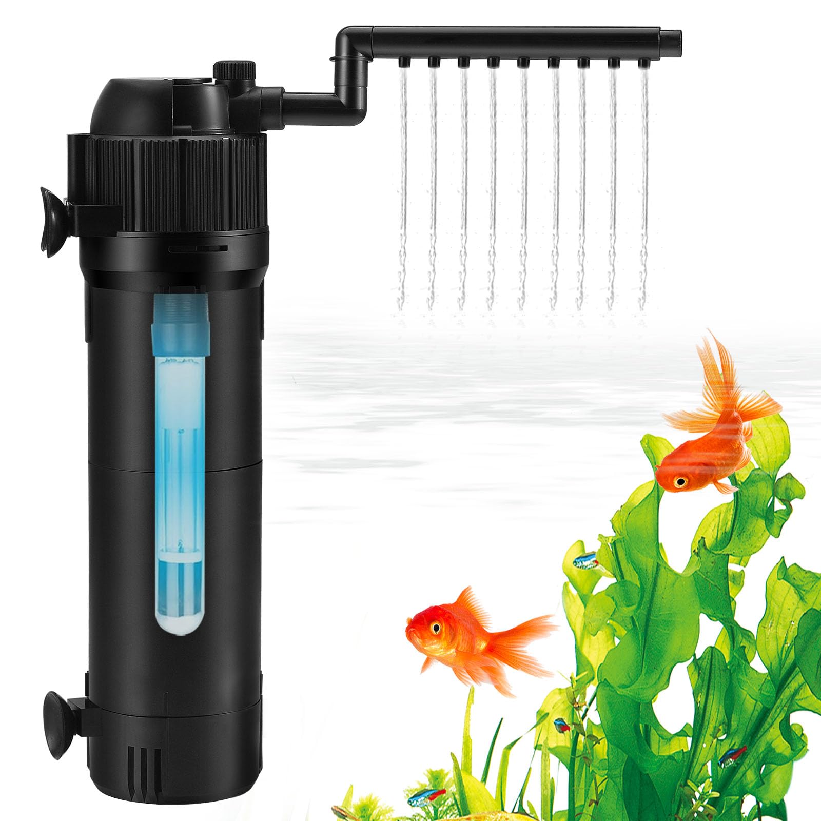 Internal Fish Tank Filter, 5 in 1 Adjustable Aquarium Filter Pump with UV Steriliser, Ultra Silent Biochemical Filtration Pump, 500 L/H Water Pump Aquarium Filter Fit for 200L Fish Tank Aquariums