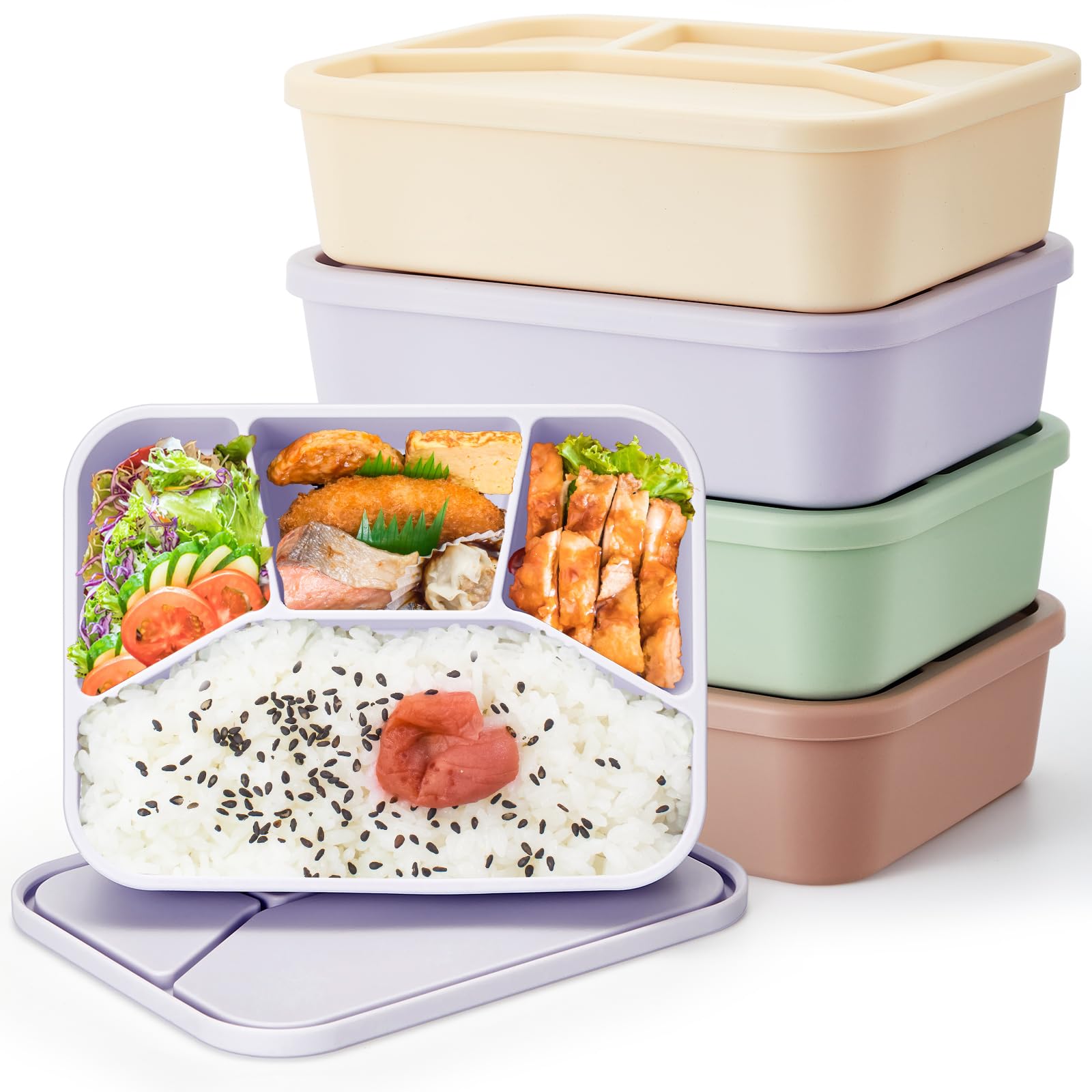 Photo 1 of Ziliny 4 Pcs Silicone Bento Box Reusable Lunch Container Smooth Leak Proof Lunch Box Rectangle Bento Boxes for Adult Work Travel Food Meal Compartment Storage, 4 Colors (Light Color)