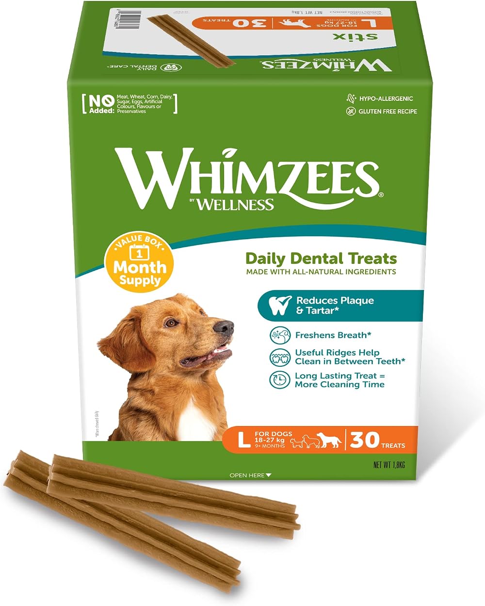 WHIMZEES Stix L Month Box 30 Pieces Dog Dental Sticks Large Breed