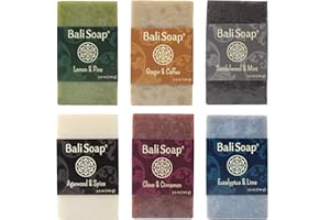 Bali Soap - Masculine Collection Natural Soap Bar Gift Set, 6 pc Variety Pack, Lemon-Pine, Ginger-Coffee, Sandalwood-Mint, Agarwood-Spice, Clove-Cinnamon, Eucalyptus-Lime 3.5 Oz each