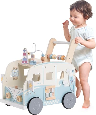ROBOTIME Wooden Baby Walker with Wheels Height Adjustable Speed Control Kids