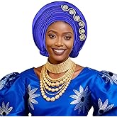 ASO OKE Nigerian headband African Turbans Hats Headties Stylish African Head Wraps and Auto Gele Head Ties (Blue, One size)