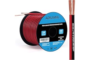 ADILSWIL Speaker Wire Cable 18 Gauge 50FT 18/2 AWG Oxygen Free Copper OFC Red Black 2 Conductor Bonded Zip Stereo Audio Light Car CL2 Flexible Electrical Wire for Hookup and Extension