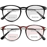 zooxsky 2 Pack Round Bifocal Reading Glasses for Women Men Clear Top Bi-focal Readers Far/Near Dual-use Computer Eyeglasses