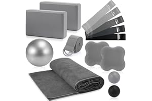 Simgoing 14 Pcs Yoga Kits for Home Workouts Pilates Equipment Set for Women Beginners Include Hot Yoga Towel Blocks Strap, Knee Pad, Resistance Loop Exercise Band, Massage Lacrosse Ball, Pilates Ball