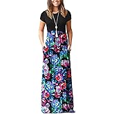 DEARCASE Maxi Dress for Women Short Sleeve Casual Summer Loose Plain Comfy Long Dresses with Pockets