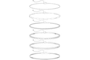 DEARMAY Dainty Silver Plated Ankle Bracelets for Women Waterproof, Silver Anklets Jewelry Layered Cuban Chain Herringbone Cute Anklets Set Pack Summer Beach Gift for Women Teen