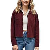ENMAIN Womens Cropped Corduroy Shackets Fashion Button Down Jackets Tops Fall Trendy Long Sleeve Shirts Daily layering