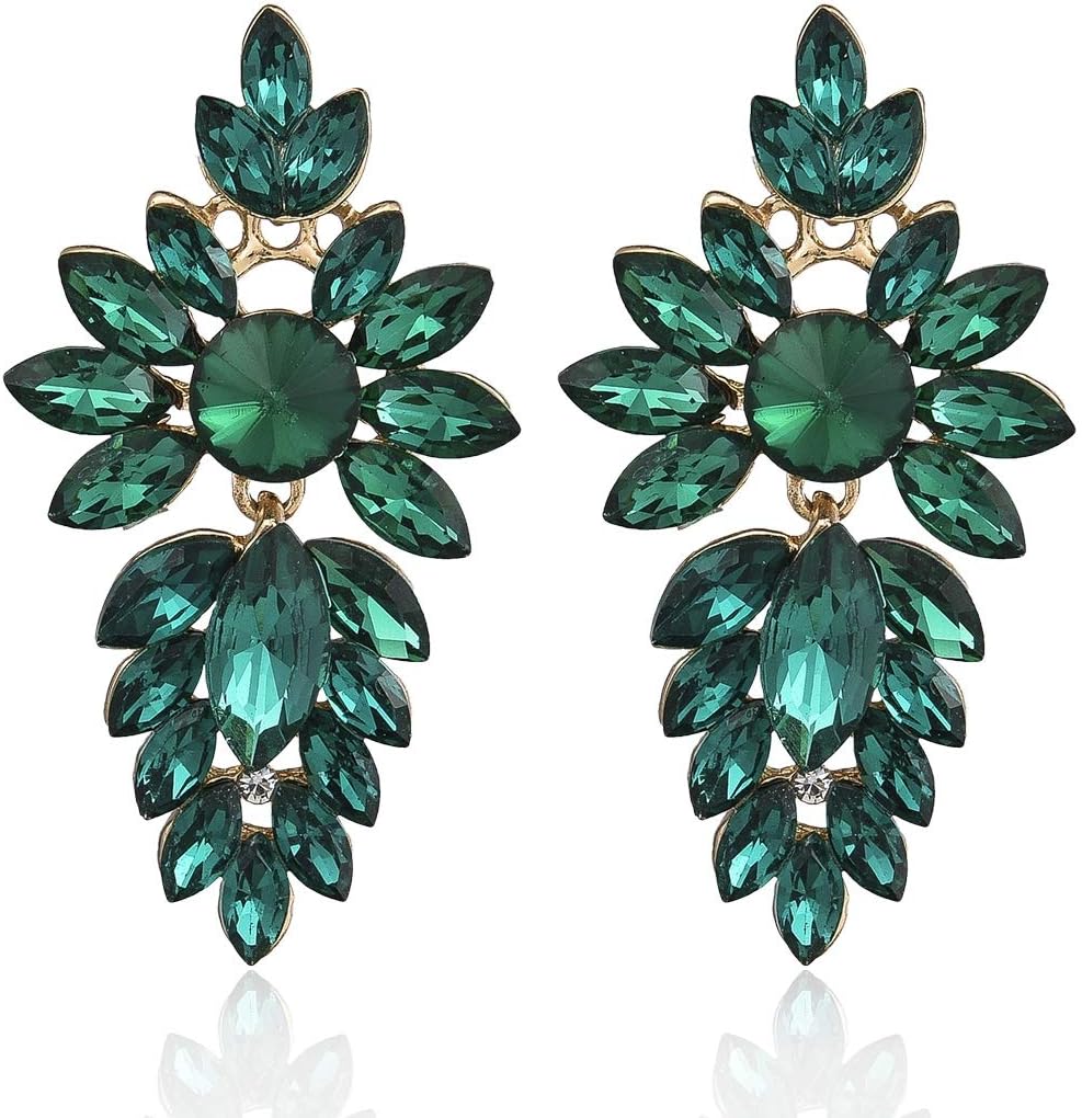 Marquise Cluster Clear Forest Green Austrian Crystal Rhinestone Silver or Gold Tone Chandelier Dangle Drop Statement Earrings Studs E9139
