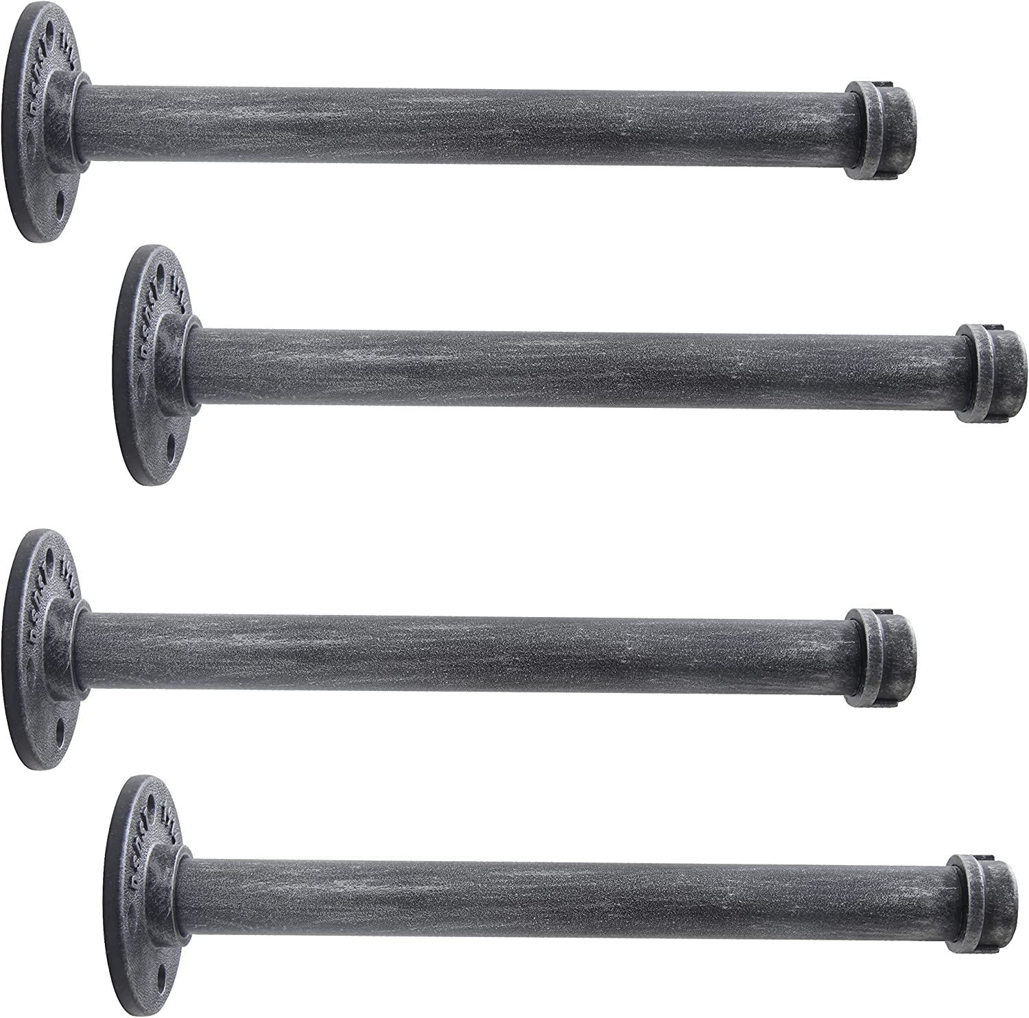 LINKPIPES Shelf Bracket, 4 Pack Floating Shelf Bracket Rustic Wall Mounted, Industrial Pipe Shelving Heavy Duty Support Hardware for Wood (8",Black Gray)