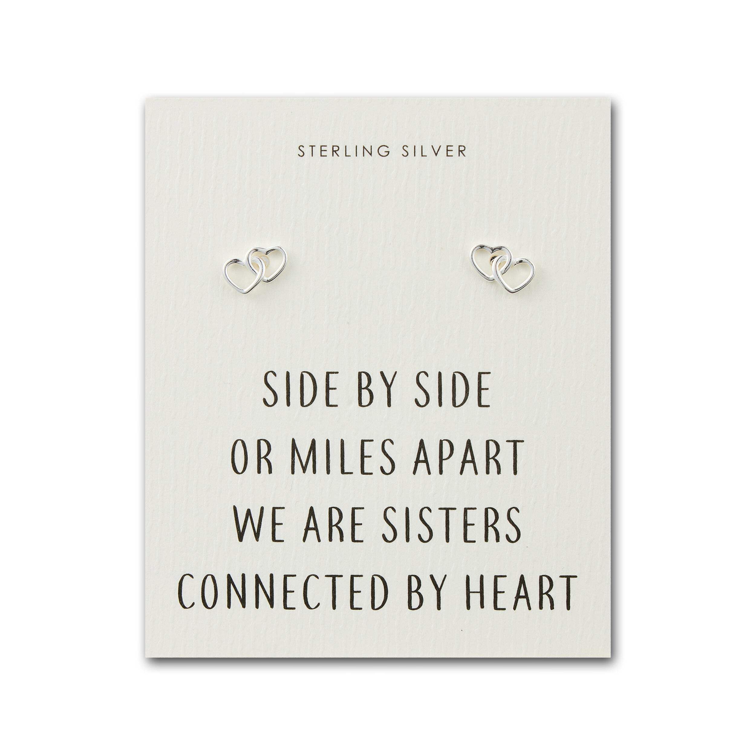 Philip Jones Sterling Silver Sister Heart Link Earrings with Quote Card