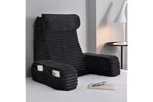 ENITYA 22" XL Back Pillow for Bed Sitting up, Built-in Arms & Big Pockets, Reading Pillow for Sitting in Bed Adult, Ideal for Sitting up/Watching TV/Reading/Gaming/Resting/Post Surgery, Black