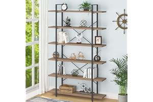 HSH Tall Bookcases and Book Shelves 6 Shelf, Metal Wooden Book Shelf and Storage Rack, Modern Etagere 6 Tier Bookshelf, Farmhouse Large Display Bookshelves for Bedroom Living Room Office, Rustic Oak