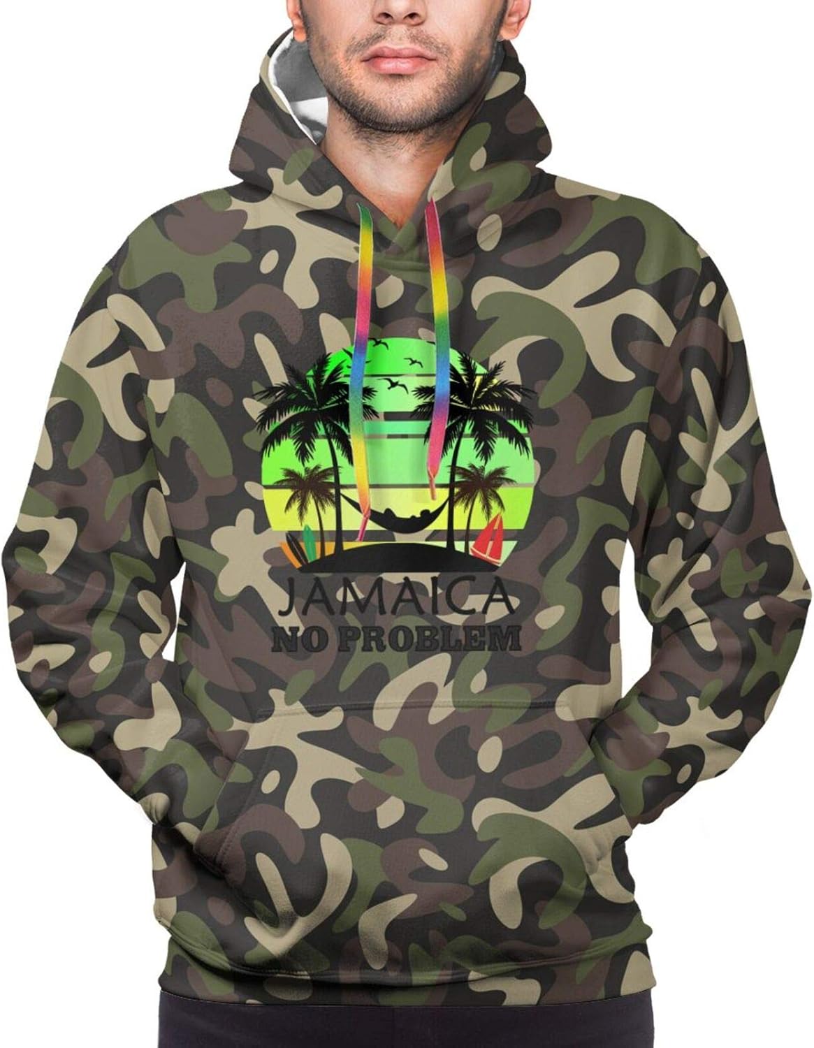 Coconut Tree Reggae Color Jamaican Red Camouflage Pattern Men's Hoodie