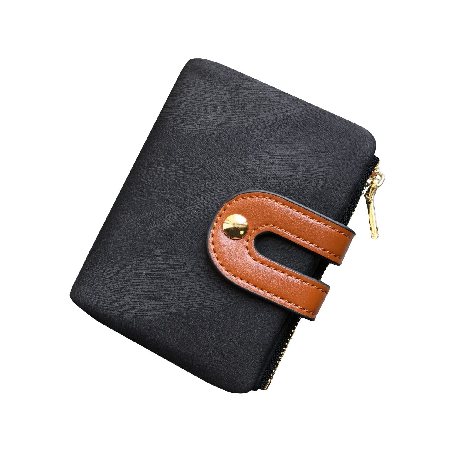 AOXONEL Women's RFID Small Bifold Leather Wallet Ladies Mini Zipper Coin Purse id Card Pocket,Slim Compact Thin (Black)