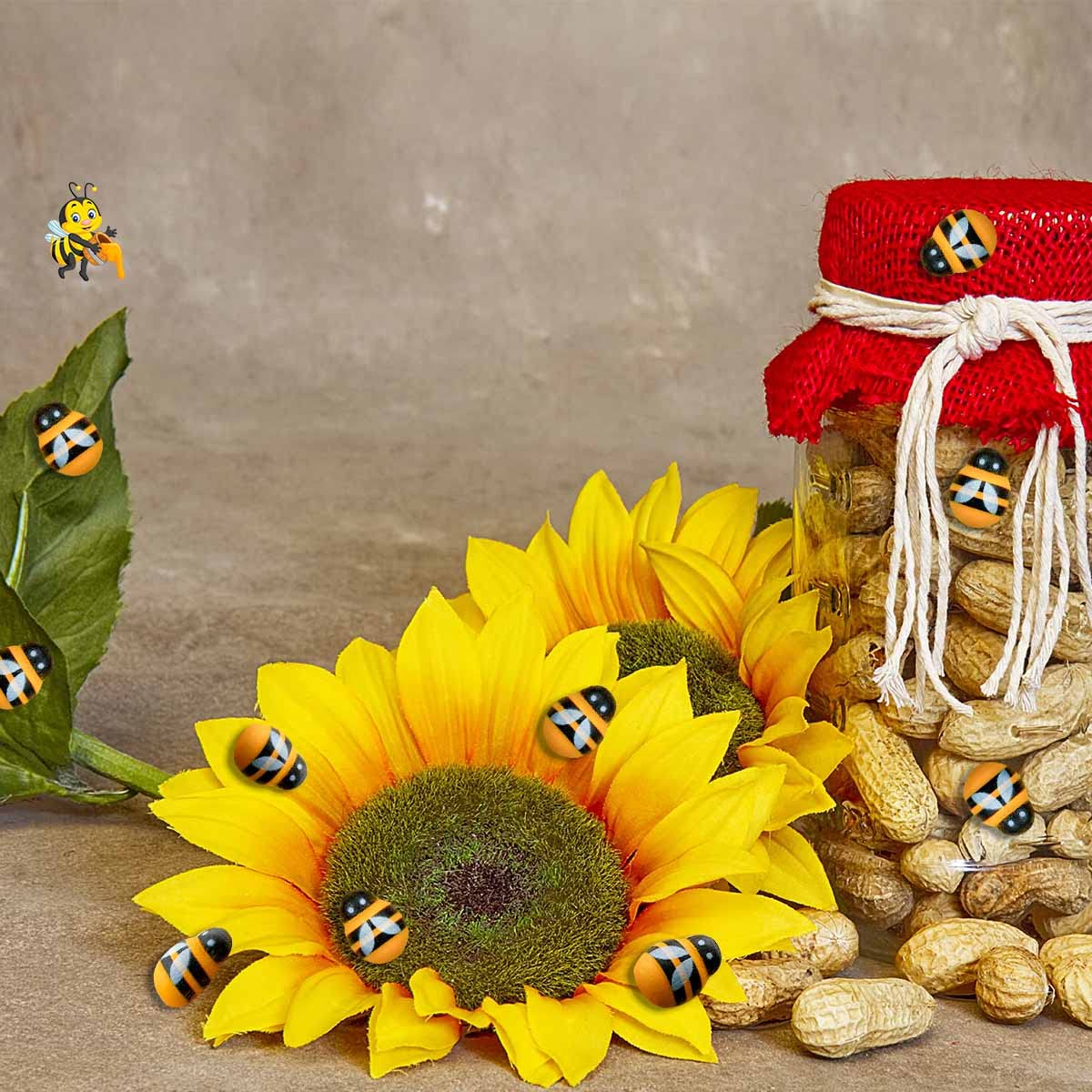 100 Wooden Mini Bees Craft Decoration for DIY Scrapbooking Party Home Wreath Decor - Flatback Self-Adhesive Embellishments