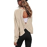 Gacaky Womens Open Back Loose Workout Tops Backless Long Sleeve Athletic Shirt Running Crop Top Gym Dance Tee