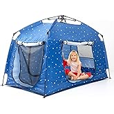 Kids Play Tent-Portable Playhouse Children House -Easy Set up Indoor Outdoor with Carry Bag for Kids-Light Strip Design for Night Use with Starry Fabric - Space for Children and Parents-Birthday