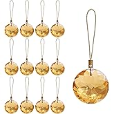 LUMITI 12 Pcs Crystal Glass Christmas Balls Ornaments, 1.18″ Mini Round Prism Flower Xmas Tree Decorations, Hanging Ornament for Wedding Party Home Decor (Gold)