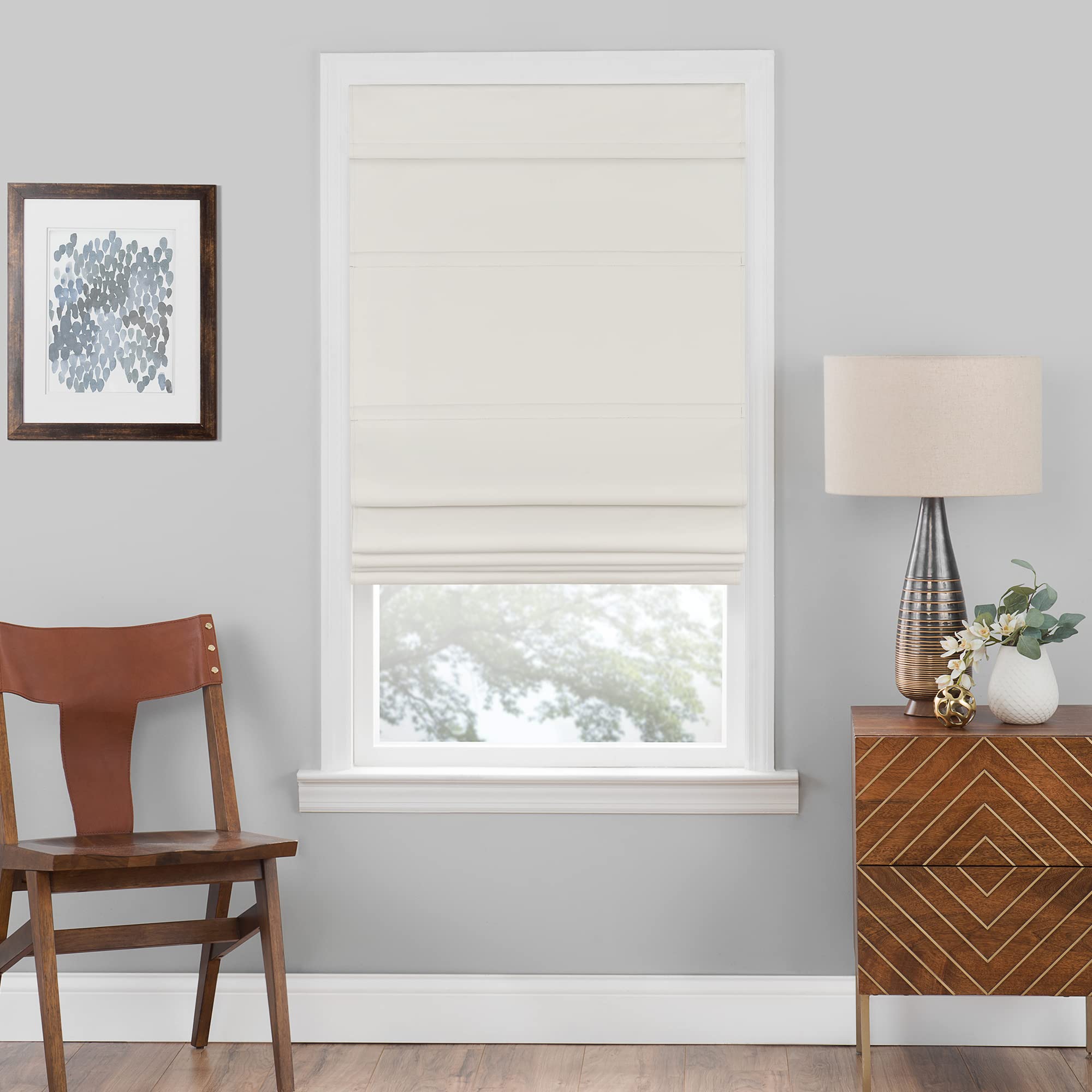 Photo 1 of **** BUDLE OF 2 *** Cordless Roman Shades for Windows - 33 Inch Width x 64 Inch Length (Ivory) - Blackout Polyester Window Privacy Blinds for Bedroom, Kitchen & Dining Room by Achim Home Décor