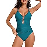 Hilor Women's Underwire One Piece Swimsuits Plunge V Neck Bathing Suits Sexy Cutout Monokini Swimwear