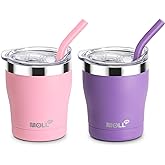 Mollcity Kids Tumbler with Straw-2 Pack Tumbler Stainless Steel Double Wall Vacuum Insulated Water Cup with Spill Proof Lid, Sweat-Free Pink-Purple