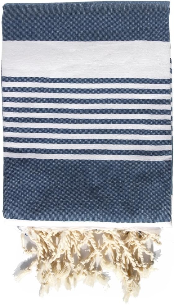 Just a Joy Extra Large Cotton Beach Blanket (180x240cm) - Hammam Towel XXL - Navy/White