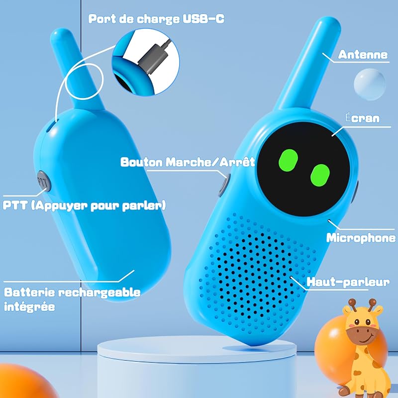 Talkie Walkie Enfants Rechargeable 2 pièces, NXGKET Cadeau Garcon Fille 3 4 5 6 7 8 9 10 Ans, Jouet Enfant 3-12 Ans,avec Batteries intégrées Câble USB-C,pour Camping Jeu d'Aventure Randoneé