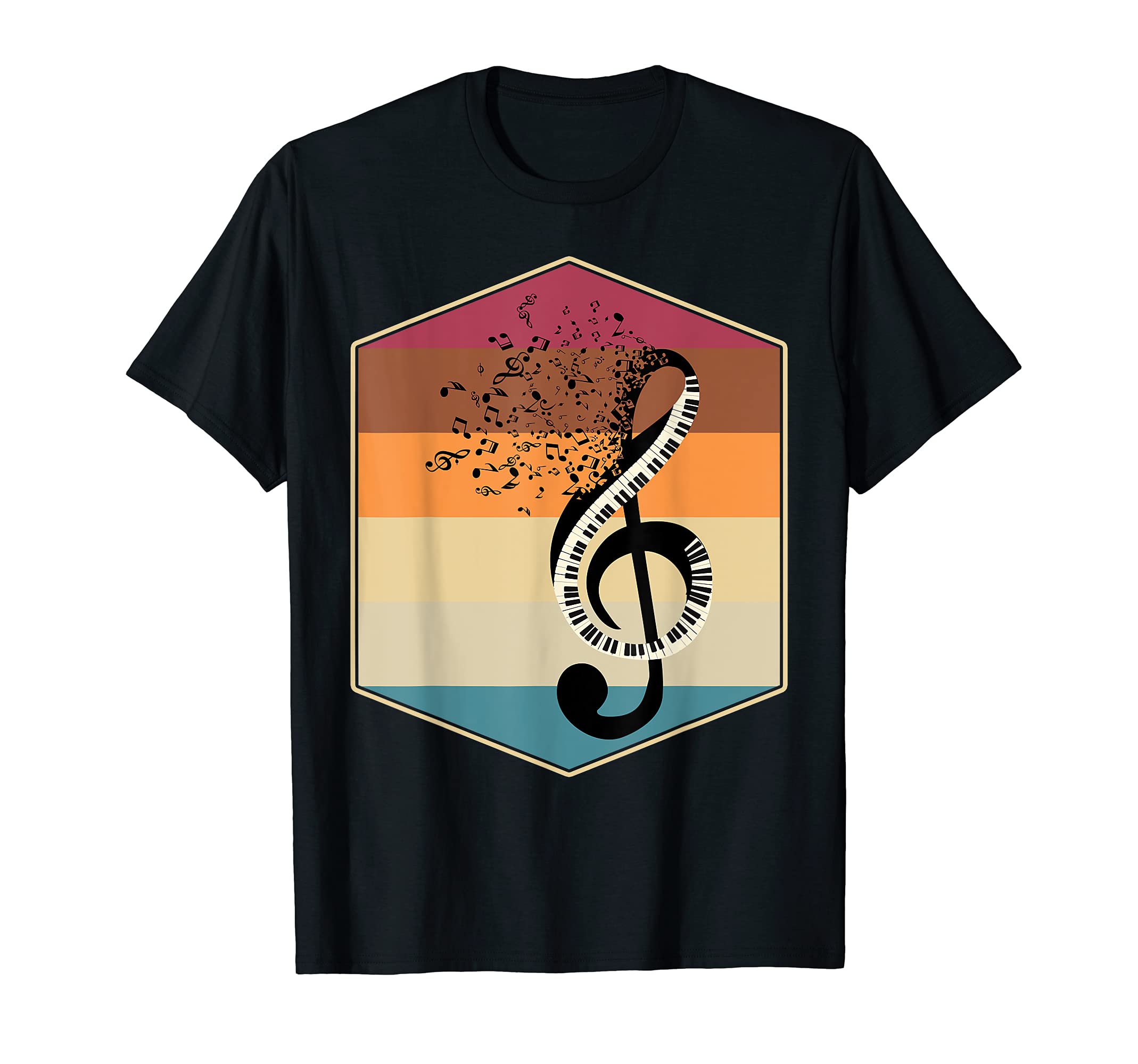 Retro Treble Clef Pianist Keyboard Musical Instrument Piano T-Shirt