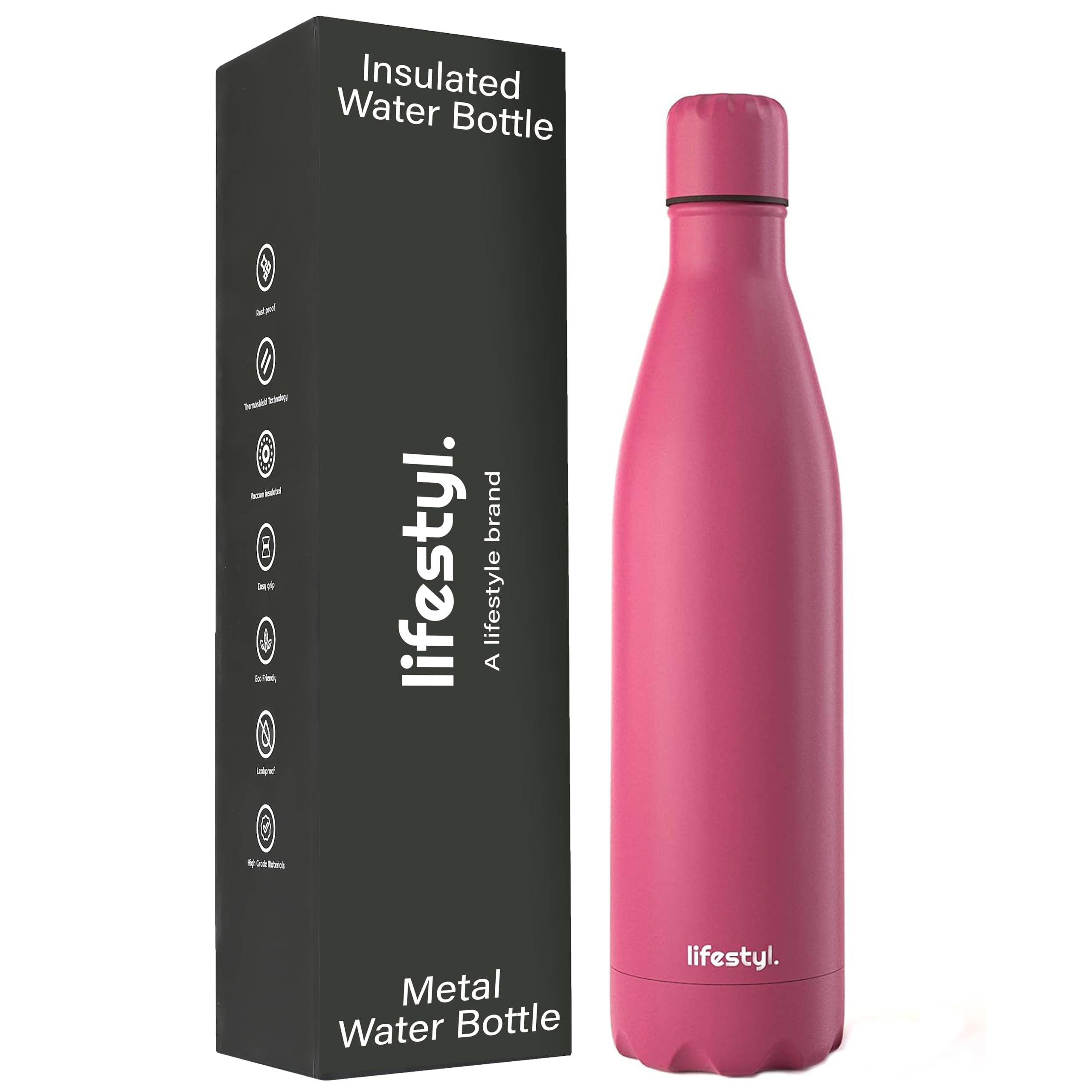 Lifestyl Stainless Steel Water Bottle | 24 Hrs Cold & 12 Hrs Hot| Thermoshield Technology Vacuum Insulated Metal Water Bottles, Leak-Proof Drinks Bottle for Gym (Magenta, 1000 ml)