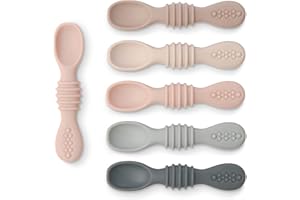 Simka Rose Silicone Baby Spoons Self Feeding (6 Pack)- First Stage Infant Spoons for Babies & Toddlers- Baby Led Weaning Shallow Spoons- Easy on Gums- 6 Months+ -Dishwasher Microwave Safe