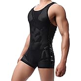 YUFEIDA Men's Athletic Supporters Bodysuit Slim Fit Wrestling Leotard Active Base Layers Jumpsuit Mesh Breathable