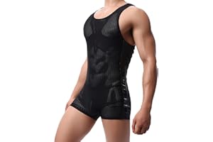 YUFEIDA Men's Athletic Supporters Bodysuit Slim Fit Wrestling Leotard Active Base Layers Jumpsuit Mesh Breathable