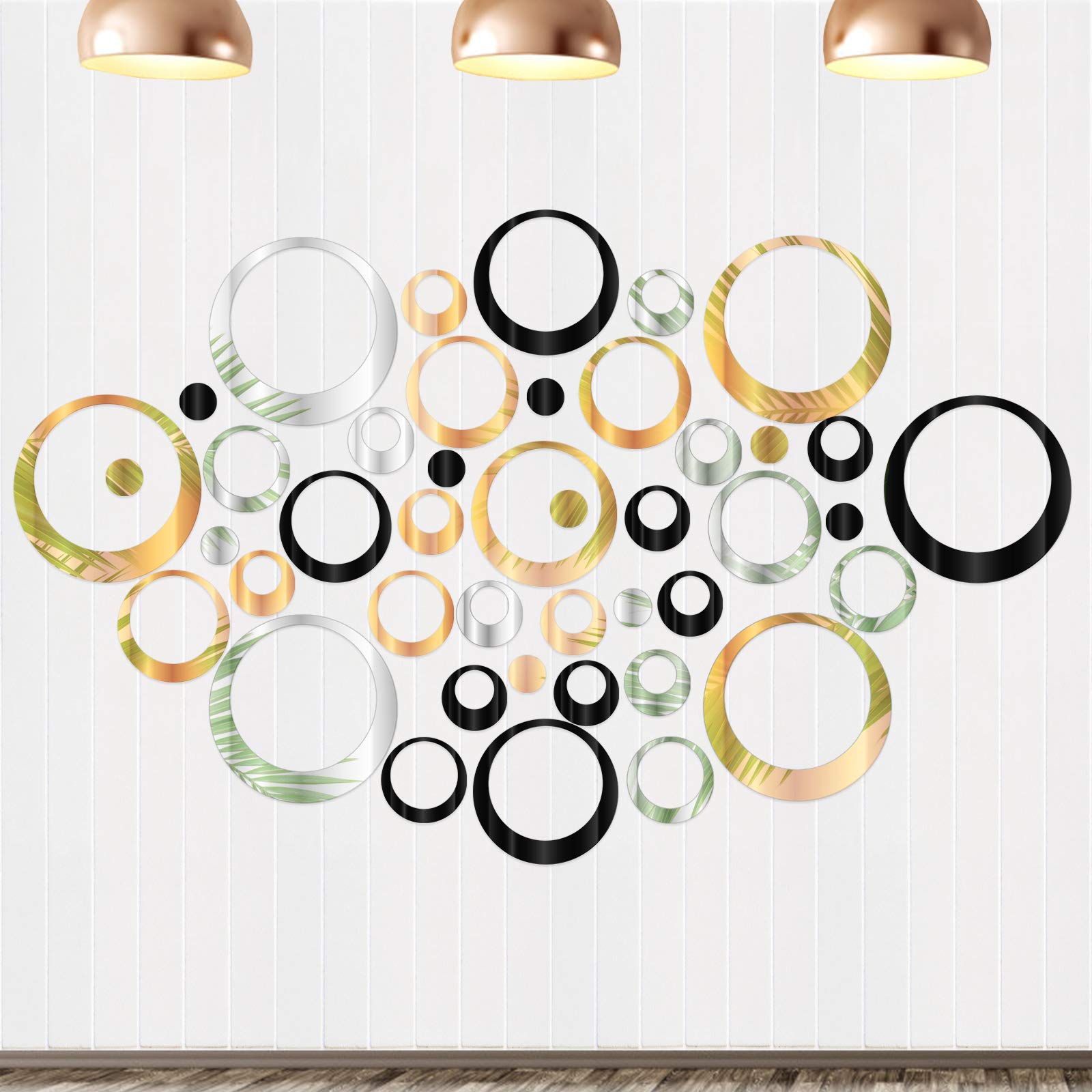Mirror Circle Sticker, 72 Pcs Round Mirror Sticker for Decorating Bedrooms, Living Rooms, Offices and Wall Stickers Mirror Use a Mirror Effect Design, 3D Circle Wall Sticker (Black Gold and Silver)