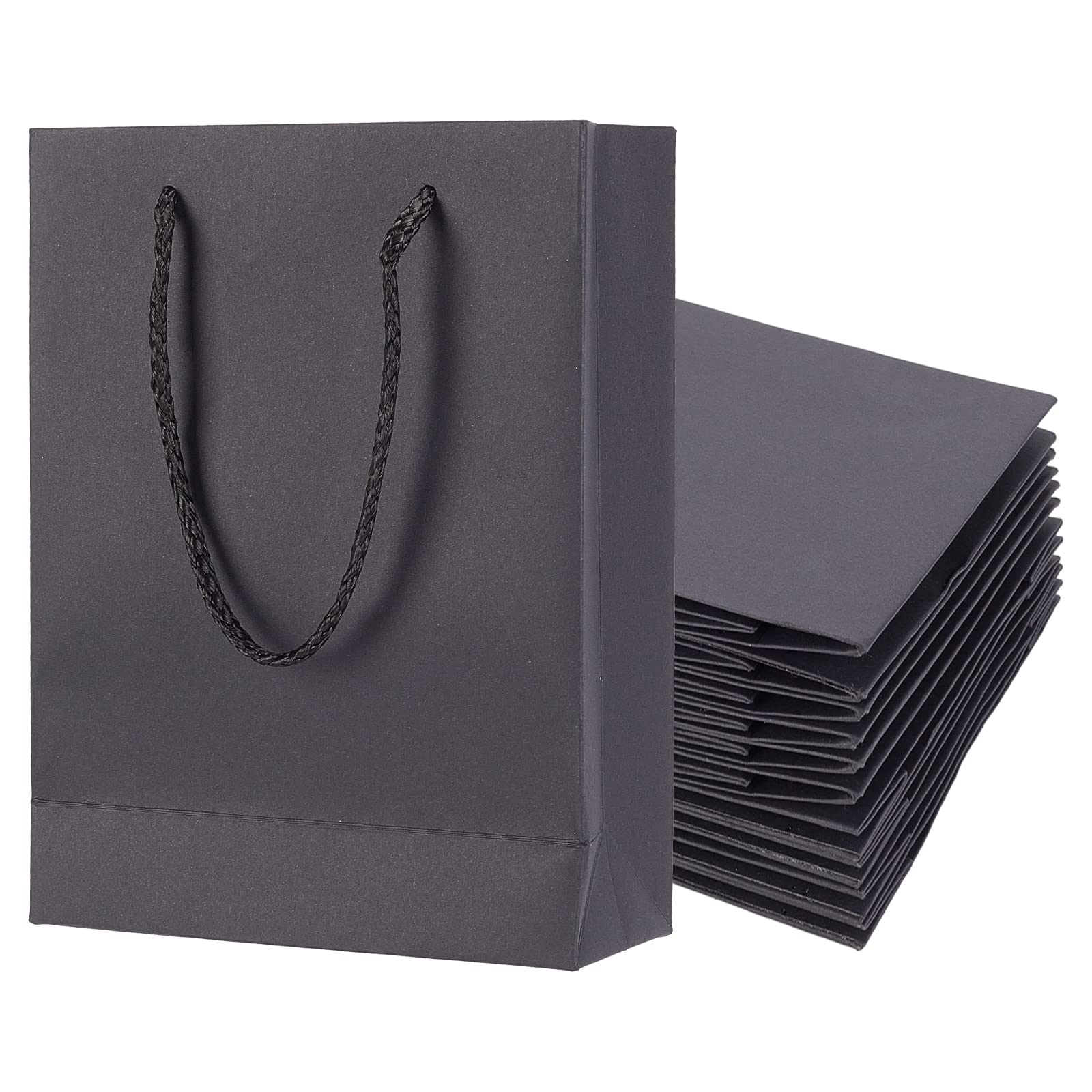 NBEADS 10 Pcs Black Kraft Paper Shopping Party Gift Bags with Nylon Cord Handles Reusable Carrier Bag for Mother's Day, Birthday, Wedding, Christmas, 20x15x6cm