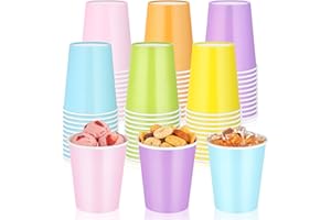 300 Pack 9 OZ Pastel Rainbow Paper Cups in Green Pink Orange Yellow Blue & Purple, Disposable 6 Colors Hot Cold Drinking Cup 