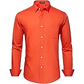 HISDERN 101C Men's Dress Shirts Long Sleeve Easy Care Quick Dry Breathable Regular Fit Formal Business Casual S-4XL