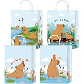 Wixben Capybara Party Favor Bags - 16 Pcs Cute Capybara Gift Bags, Animal Theme Goodie Candy Wrapping Paper Bag with Handles, Birthday Decorations for Boys Girls, Baby Shower Decor Supplies