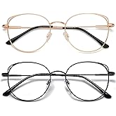 ANDWOOD Blue Light Blocking Glasses Women Cat Eye Computer Eyeglasses Metal Frame Hipster 2 Pack