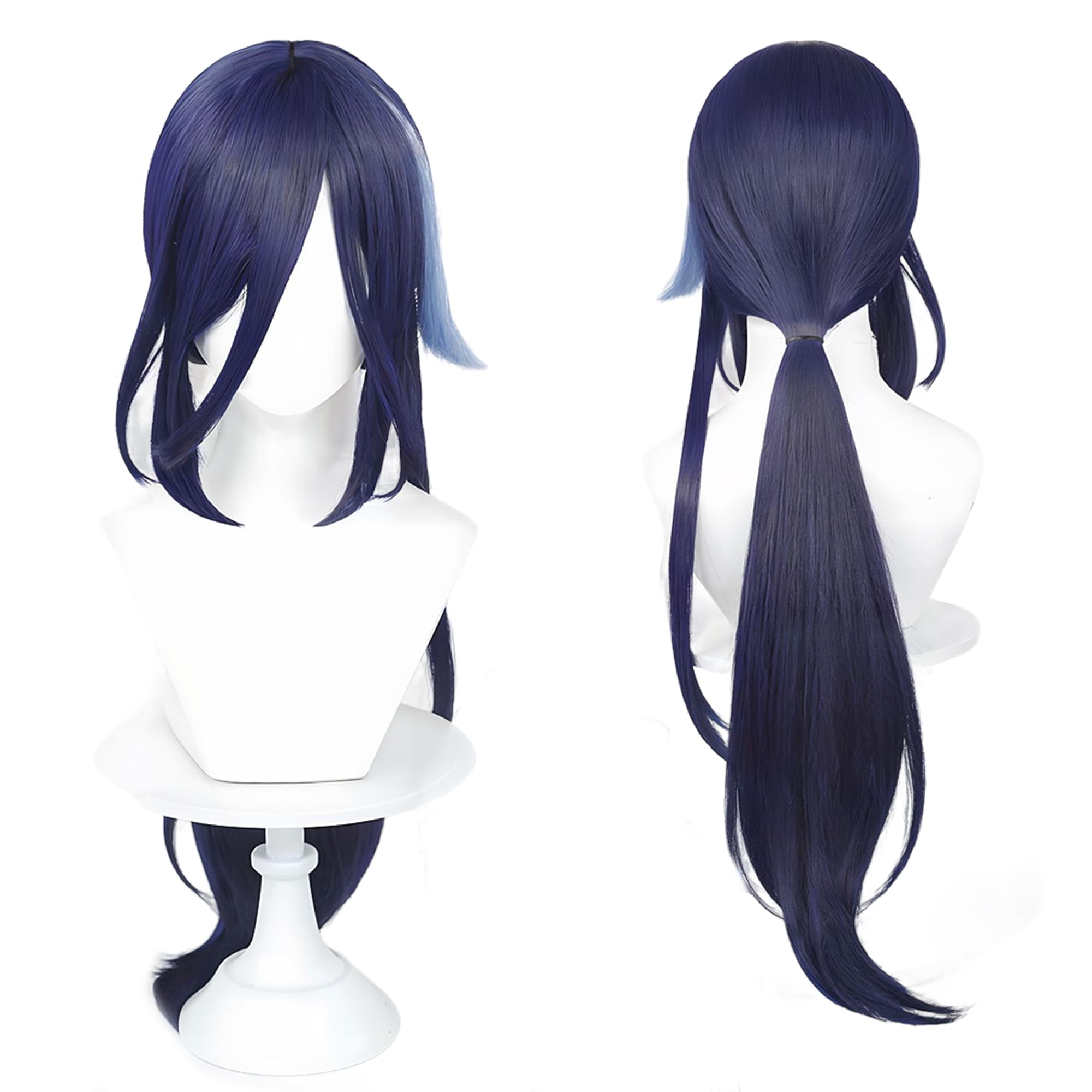 Long Blue Straight with Ponytail Bangs Heat Resistant Synthetic Hair for Woman Comic Con Cos Anime Halloween Replacement Wigs