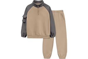 ADIRUN Boys Clothes Quarter Zip Long Sleeve with Pocket Sweatshirt Pants 2Pcs Color Block Fall Winter Outfits Set 6-12T
