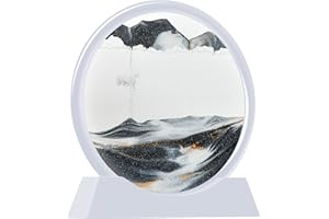 TKTM Liquid Motion Sandscape Round Moving Sand Art Sensory Toy Anxiety Fidget ADHD Relaxation Toy Home Office Desktop Decoration (White Frame, Black, 7-in)