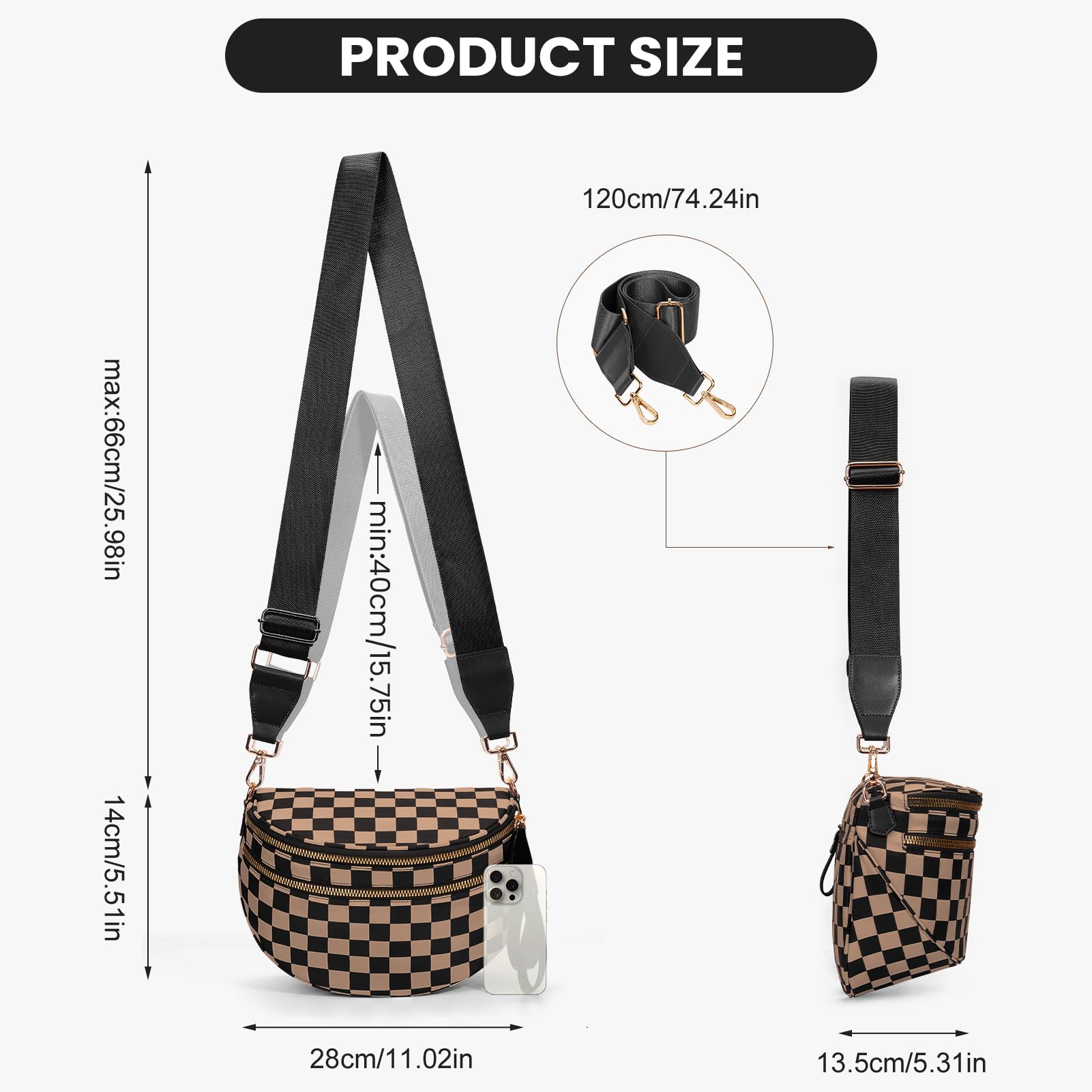 Checkered Crossbody Bum Bags for Women Nylon Checkered Purse Checkerboard Fanny Pack