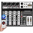 Professional Audio Mixer, 4 Channel Audio Interface Sound Board Mixing Console System Monitor, NEW BAXS 16-Bit DSP DJ Bluetooth Mixer +48V Phantom Effect For Karaoke Studio Streaming Recording