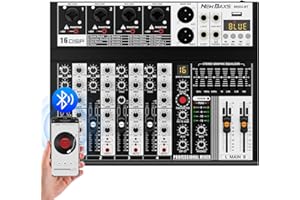 Professional Audio Mixer, 4 Channel Audio Interface Sound Board Mixing Console System Monitor, NEW BAXS 16-Bit DSP DJ Bluetooth Mixer +48V Phantom Effect For Karaoke Studio Streaming Recording