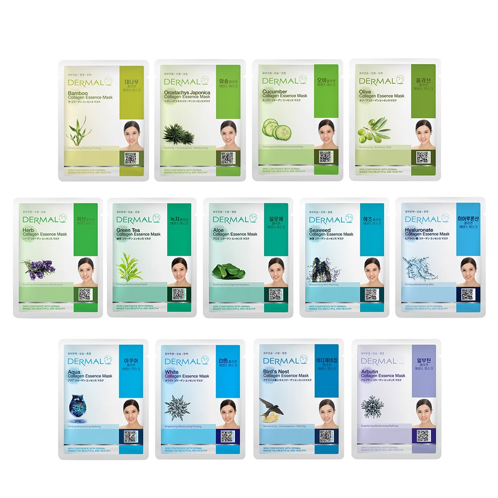 DERMAL 39 Combo Pack Collagen Essence Full Face Facial Mask Sheet - The Ultimate Supreme Collection for Every Skin Condition Day to Day Skin Concerns. Nature made Freshly packed Korean Face Mask : Beauty