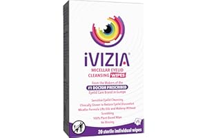 iVIZIA Eyelid Cleansing Wipes for Sensitive Eyelid Cleansing, Preservative-Free, Micellar, No Rinse, Gentle Eye Makeup Remover, 20 Sterile Single-Use Wipes for Eyelids Packaging May Vary